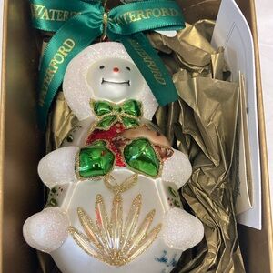 Waterford Festive Snowman Ornament with Green and Gold Accents